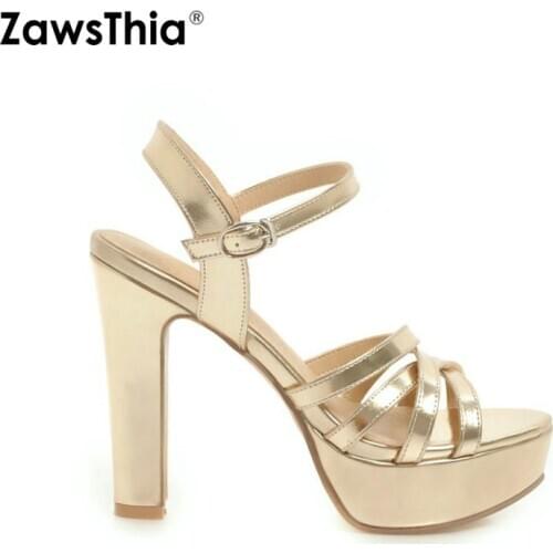 ZawsThia new 2020 summer shoes for women gold silver white platform block high heels ankle strap women sandals large size 34-43