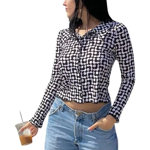 Women’s Button Down Shirts, Long Sleeve Lapel V Neck Floral Print Classic Fit Tops