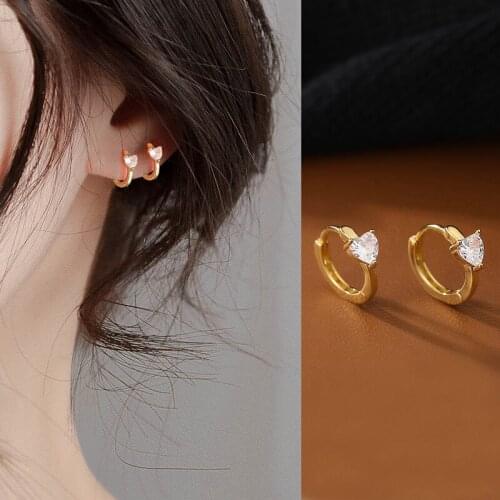 Womens Fashion Heart Crystal Small Hoop Earrings AAA Cubic Zirconia Earrings Bridal Earrings Wedding Jewelry Accessories