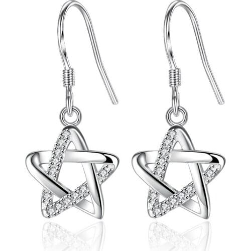 S925 Silver Earring High Quality Openwork Star Drop Earring For Women Wedding Gift Lady Girl Fashion Jewelry
