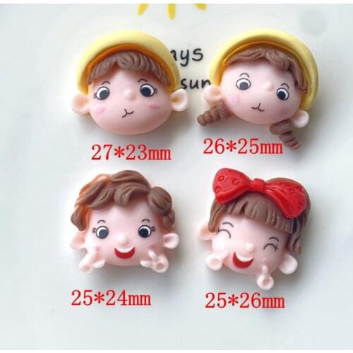 20Pcs Cartoon Boy Girl Head Resin Cabochon Kawaii Flatback DIY Ornaments Decoration Craft Scrapbooking Hair Bows Accessories