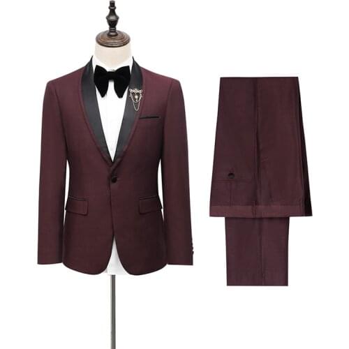 2021 Custom Made Burgundy wine red Wedding Suit For Men Suits Slim Groom Tuxedo Party Dress 3 piece Best Man Blazer+vest+pants