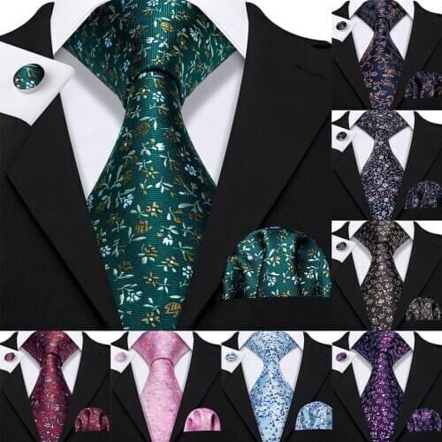 Floral Ties For Men Shirts Green Silk Mens Tie Handkerchief Cufflinks Set 15 Colors Neck Tie Barry.Wang Fashion Design S-5230