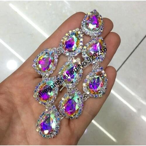 Free shipping 2pcs/lot gold AB glass crystal rhinestone applique fashion tear-drop stone trimmings garment hat sewing accessory