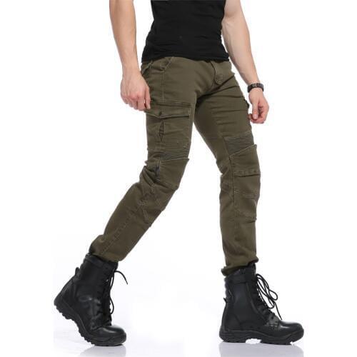 Men motorbike Racing Trousers ArmyGreen Motorcycle Leisure Pants Protective Gear With Pocket Slim Fit Moto Pants