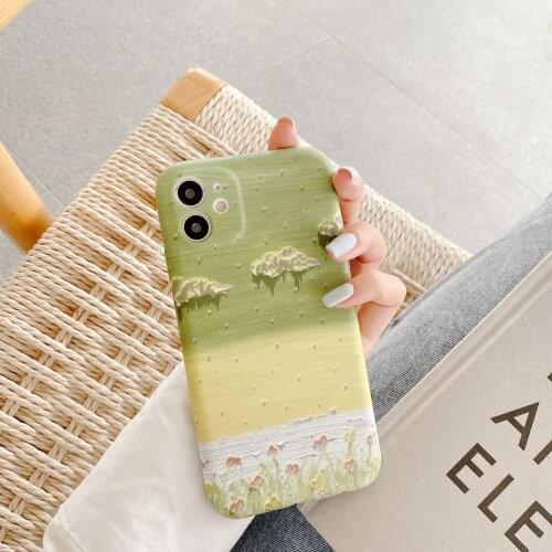 Retro Summer green painting art Phone Case For iPhone 11 Pro Max Case Cute Silicone cover for iPhone XS XR X 7 8 Plus 7Plus case