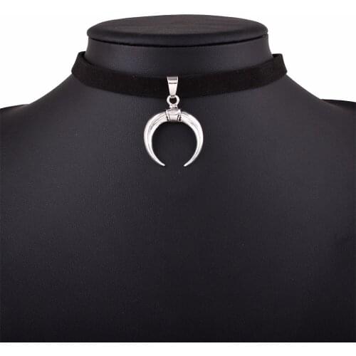 Crescent Moon Choker Thick Black Velvet With Jewelry large Charm Gothic Witchy Punk Creative Gift Fashion Pendant 2021 New