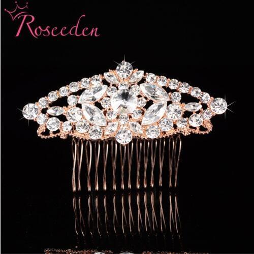 Elegant Rose Gold Wedding Hair Combs Hairpins Clips Crystal Eyes Shape Bridal Women Hair Piece Hair Jewelry RE789