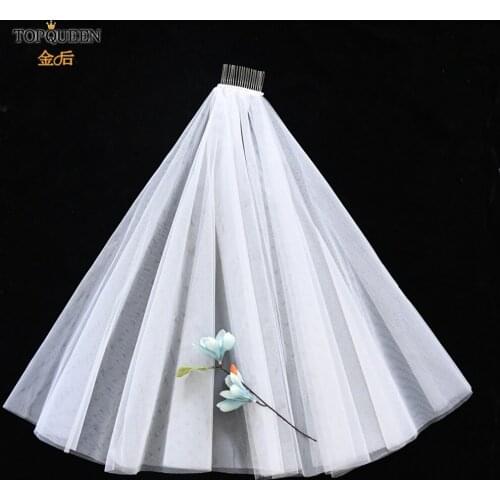 TOPQUEEN V26 Bridal Veils Wedding Short Raw Edge Blusher for Over Face Two Tier Minimalist Wedding Veil with Blusher Soft Veil