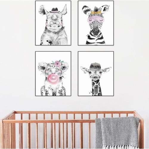 Bubble Lion Giraffe Posters Prints Safari Animal Nursery Wall Art Canvas Painting Child Picture Nordic Kids Baby Room Decoration
