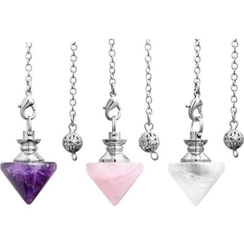 KFT Natural Amethysts Quartz Healing Crystal Pendulum for Dowsing Divination Pointed Cone Reiki Chakra Stone Pendulum Pendant