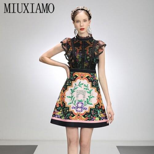 MIUXIMAO 2021 Spring Summer Party Dress Flower Ruffles Diamonds Above Knee Tank Office Lady Blue Casual Dress Women Vestidos