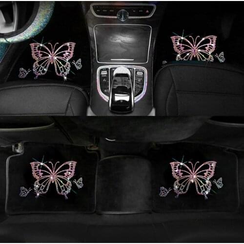 Fashion cartoon butterfly diamond waterproof anti slip car floor mats girls women universal car foot mats
