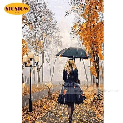 SIOSIOW 5D DIY Diamond Painting Full Drill Square Woman Umbrella Diamond Embroidery Portrait Picture Crystal Mosaic Home Decor