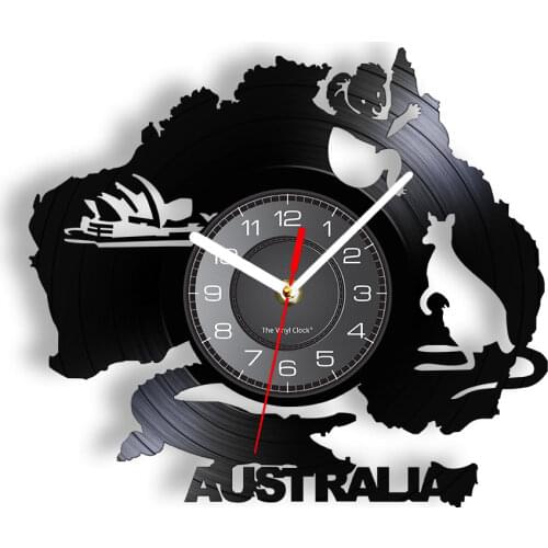 Australia Symbols Wall Art Wall Clock Sydney Opera House Kangaroo Koala Crocodile Australia Characters Vinyl Record Wall Clock