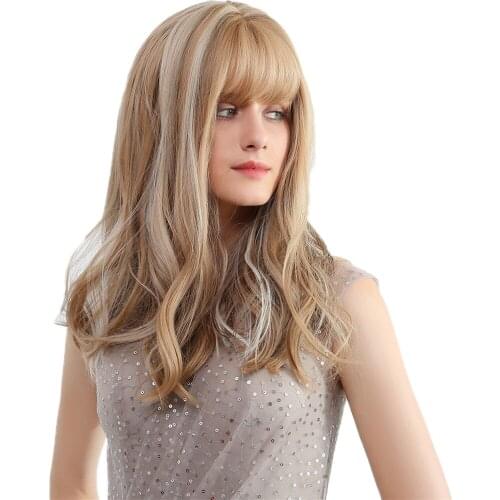 20'' Natural Straight Shaggy Synthetic Full Hair Wig with Bangs for Party Dating