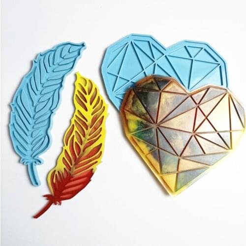 2021 New DIY Crafts Love Heart Tray Pad Feather Plates Epoxy Resin Mold Silicone Mould 2020 trend