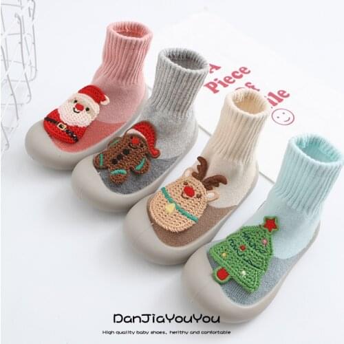 New Baby Boots Autumn Winter Christmas Floor Shoes Baby Toddler Anti-skid Shoes Terry Thickened 3D Cute Toddler Shoes