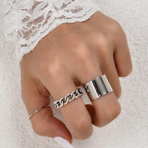 Hiphop Simple Geometric Chain Rings for Women Fashion Punk Finger Rings Set Jewelry Gifts
