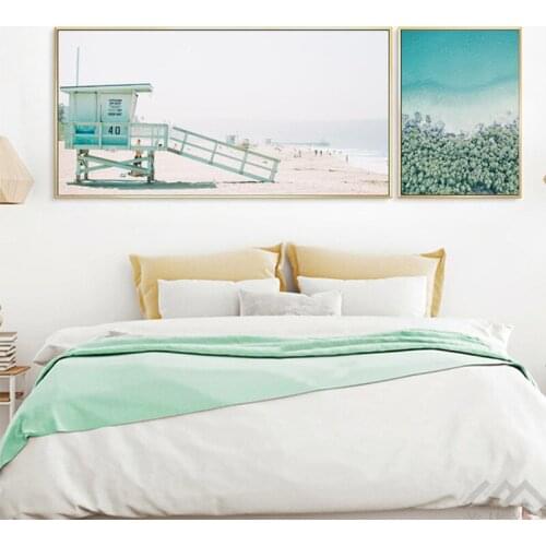 Simple Beautiful Landscape Painting Blue Sea Sky Beach Vacation Holiday Poster Print Letter Canvas Picture Home Wall Art Decor