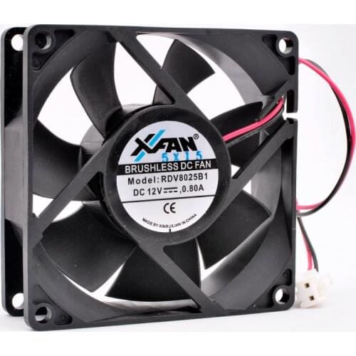 RDV8025B1 8cm 80mm 80x80x25mm 12V 0.80A 2 wires 2pin double balls high-volume cooling fan for power supply