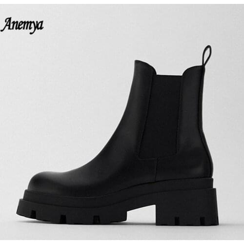 Luxury Brand Chelsea Boots Women Platform Leather Boots Chunky Autumn Shoes Woman Short Ankle Boots Thick Heel Designer New 34