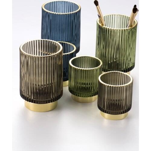 Nordic blackish green glass jar phnom penh pen container restoring ancient ways makeup brush to receive cone flower vase