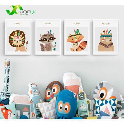 Nordic Cartoon Animal Poster Wall Art Canvas Picture Painting Nordic Kids Room Decor Modular Wall Picture For baby Room Unframed