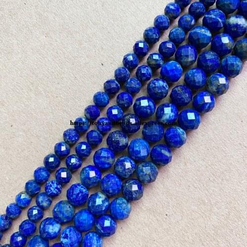 2lots more 10% off ! Semi-precious Stone Diamond Cuts Faceted AA Quality Lapis Lazuli 7" Round Loose Beads 6 8 10 mm