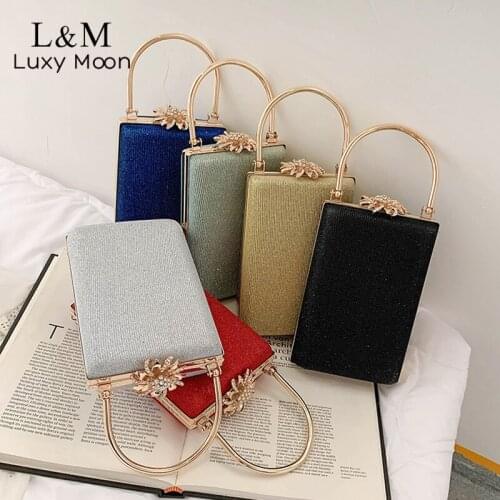 Womens Solid Sequin Evening Clutch Bag Exquisite Crystal Floral Wedding Bridal Luxury Designer Handbag Chain Shoulder Bag X398H