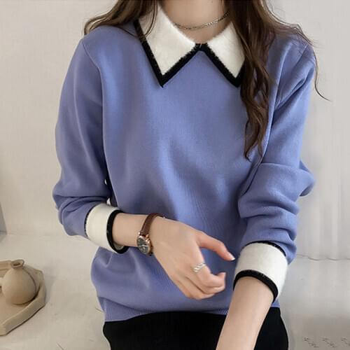 Peter Pan Collar Sweater Womens New Winter Korean-Style Pullover Collar Doll Collar Polo Knit Low Waist Jersey