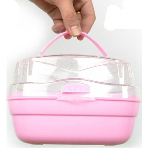 High Quality Pink Blue 20*16*15cm Plastic Transparent Hamster Cage Out Door Travel Portable Carrying Small Pet Carrier