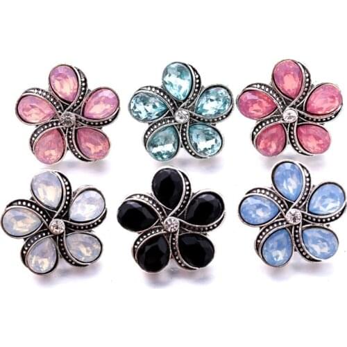 Snap Jewelry Rhinestone Flower 18mm Ginger Snap Buttons DIY Bracelet Necklace Jewelry Making ACC for Women