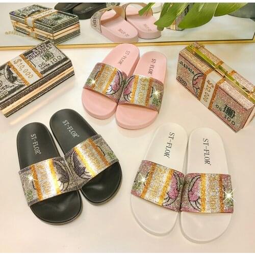 2021 New US Dollar Pattern Womens Slippers Summer Fashion European and American Large Flat Bottom Anti Slip Sandals