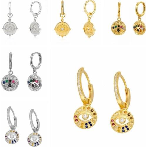 925 Silver Ear Buckle Evil eye Pendant Hoop Earrings for Women Rainbow Crystal Simple Trendy Earring Fashion Females Jewelry