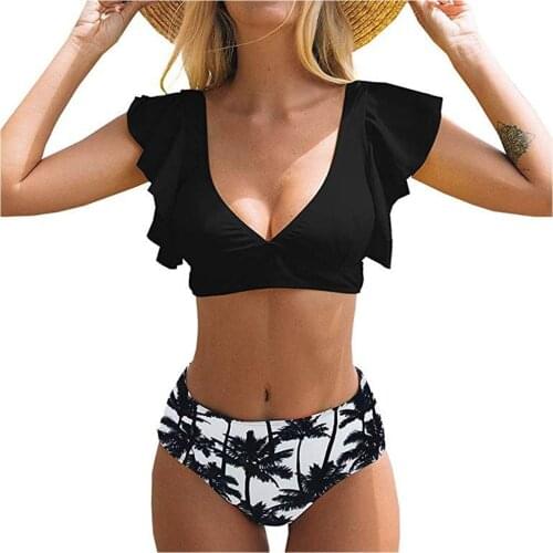 Womens swimsuit V-neck Womens bathing suits Push-Up High Waist bikini Female Beachwear Two Piece womens swimwear 2021