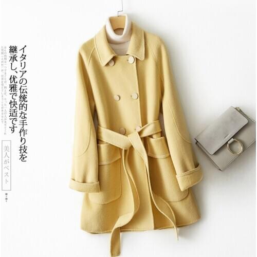 Womens Cashmere Coat Long Double-faced Wool Korean Elegant Ladies Coats and Jacket Spring Autumn Manteau Femme 2020
