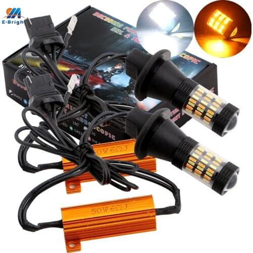1Set 1156 P21W BA15S PY21W BAU15S 60 SMD NO Error Hyperflash LED Canbus Car DRL Turn Lights Dual Color White+Amber W21W 7440