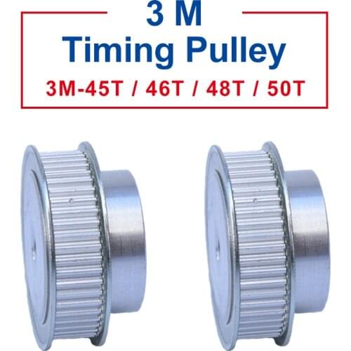1 piece Pulley 3M-45T/46T/48T/50T Slot Width 11 mm pulley wheel rough hole 6 mm Aluminum Material For Width 10mm 3M-Timing Belt