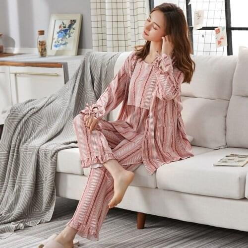 3PCS 100% Cotton Maternity Nursing Pajamas Sets Spring Autumn Breastfeeding Robe For Pregnant Women Pregnancy Sleepwear Lounge