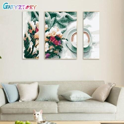 3PCS Painting By Number With Frame Canvas Painting DIY Flowers Painting Acrylic Paint For Home Decoration