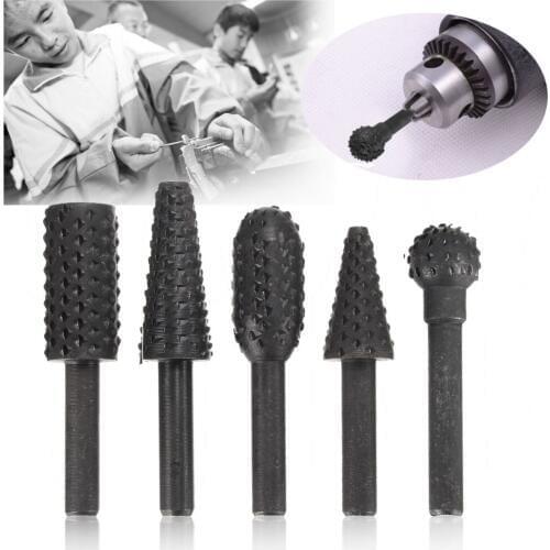 5pc Set Rotary Rasp File 1/4" Shank Burr File Rasp Woodworking Drill Bits Hss Rotary File Wood Drilling Carving Artifact Tool