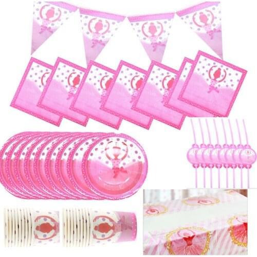 61pcs/lot Ballet Theme Napkins Happy Birthday Party Plates Cups Tablecloth Decorate Straws Kids Favors Dishes Towel Bunting
