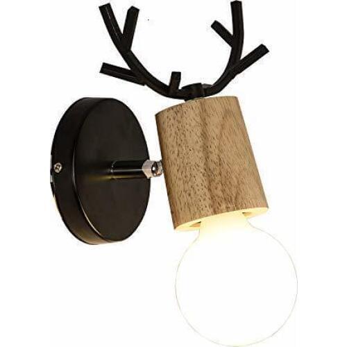 AC110-240V Vintage Antlers Wall Sconces Wooden Base Metal Wall Lights Indoor E27 Led Wall Lamp for Living Room Bedrooms Bedside