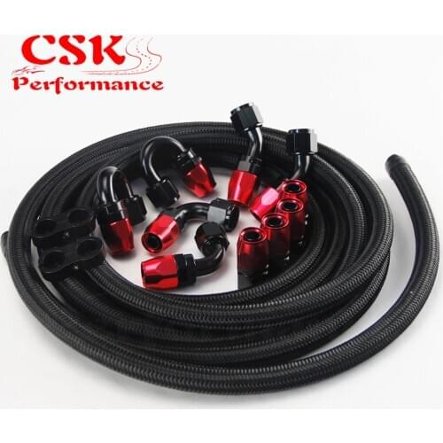 AN8 Stainless Steel/Braided Hose 5M + AN8 Fitting Hose End Adaptor Kit Black/Silver