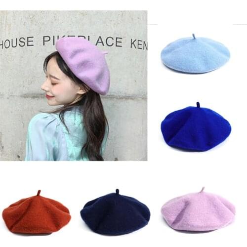 Women Girls Wool Beret Casual Vintage Beret Hat Artist Fashion Solid Color Elegant Ladies Winter Hat Warm Walking Cap