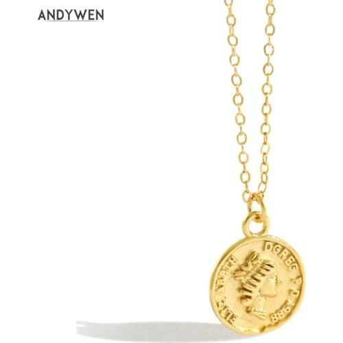ANDYWEN 925 Sterling Silver Coins Circle Pendant Necklace Long Chain Fashion Fine Jewelry 2020 Rock Punk Party Luxury Gift