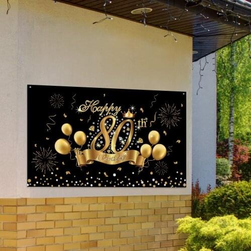 80th Birthday Black Gold Party Decoration Black Gold Sign Poster for 80th Anniversary Background Banner 80th Birthday Party