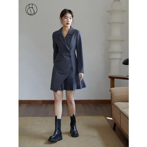 DUSHU Women Clothes Design Pleated Suit Dress French Commuter Fall 2021 New Pleated Skirt Asymmetric Suit Dress Vintage Clothes