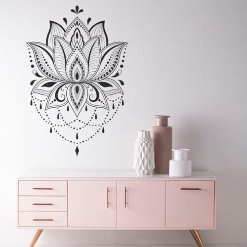 Mandala Wall Decal For Yoga Studio, Lotus Flower Decal, Yoga Vinyl Stickers, Bedroom Art Decoration E721